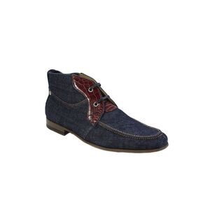Tardini Mens Alligator Skin Trim Denim Lace Up Boots Blue Red size 10
